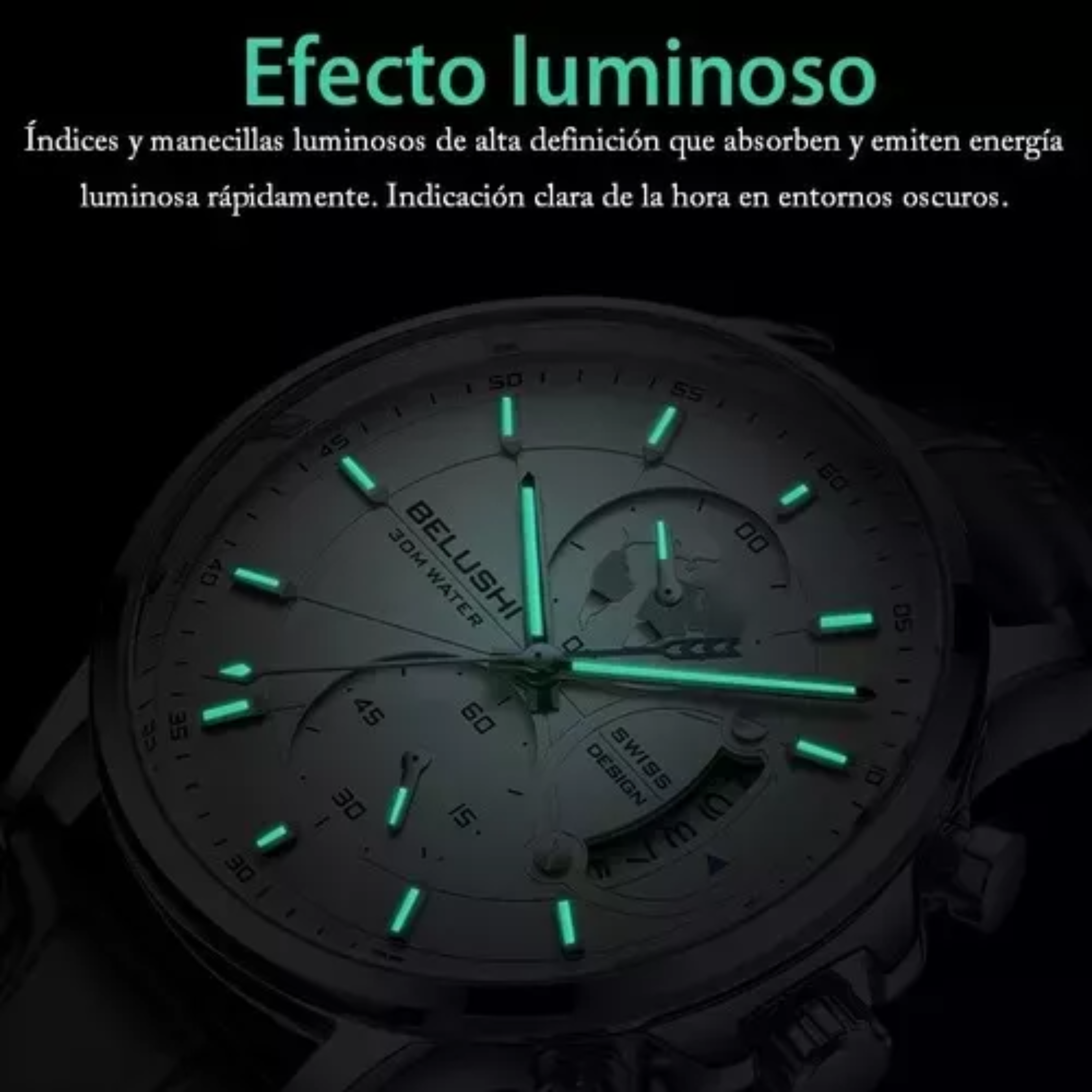 Reloj pulsera Belushi B-576P con correa de cuero.