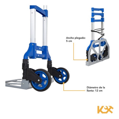 Diablito De Carga Extensible Carrito Plegable 100kg Kingsman Base de Aluminio Antideslizante Cuerdas Elasticas Llantas Agarradera Ergonomica Manija Telescopica.