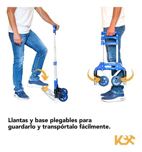 Diablito De Carga Extensible Carrito Plegable 100kg Kingsman Base de Aluminio Antideslizante Cuerdas Elasticas Llantas Agarradera Ergonomica Manija Telescopica.