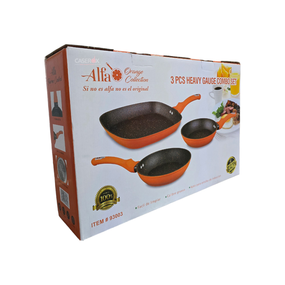 Set 3 Sartenes Aluminio c/antiadherente Naranja 93003 - ALFA.