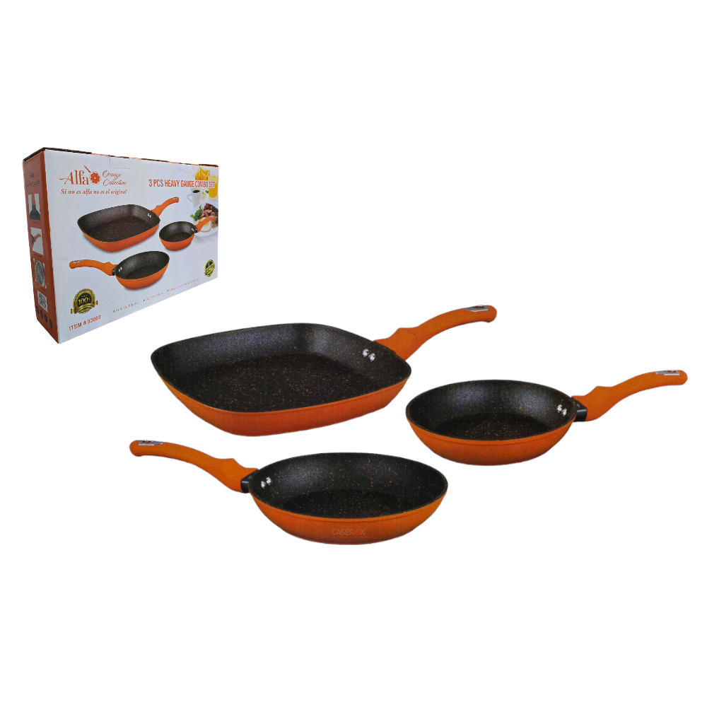Set 3 Sartenes Aluminio c/antiadherente Naranja 93003 - ALFA.