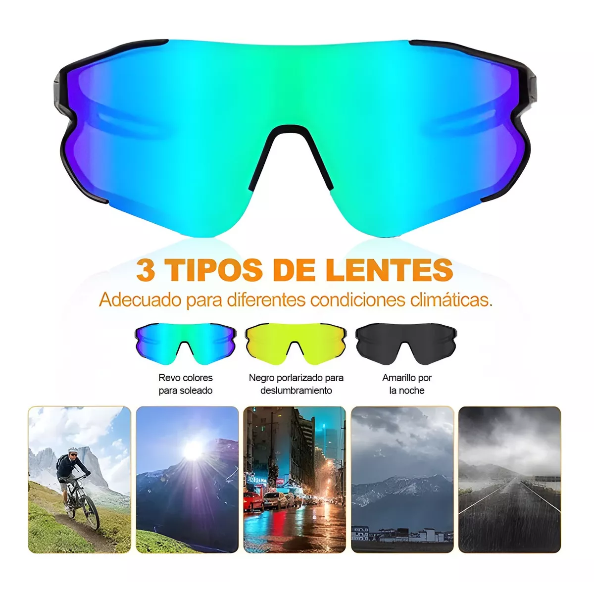 Gafas Ciclismo Polarizadas Deportivas 3 Lentes Protección Uv Gris Oscuro.