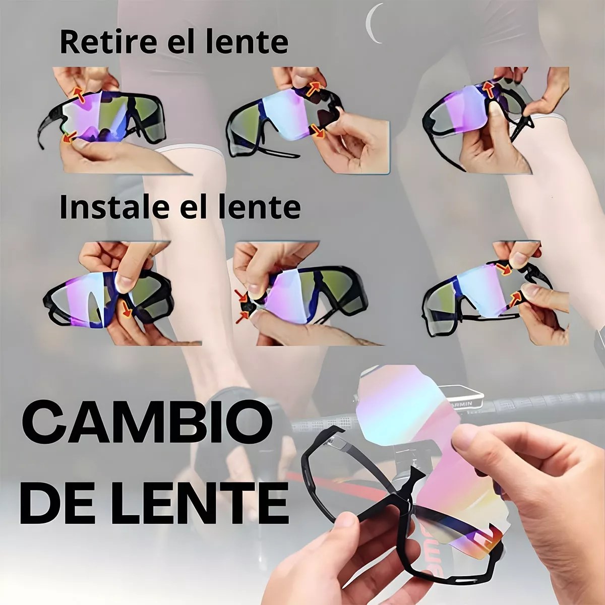 Gafas Ciclismo Polarizadas Deportivas 3 Lentes Protección Uv Gris Oscuro.