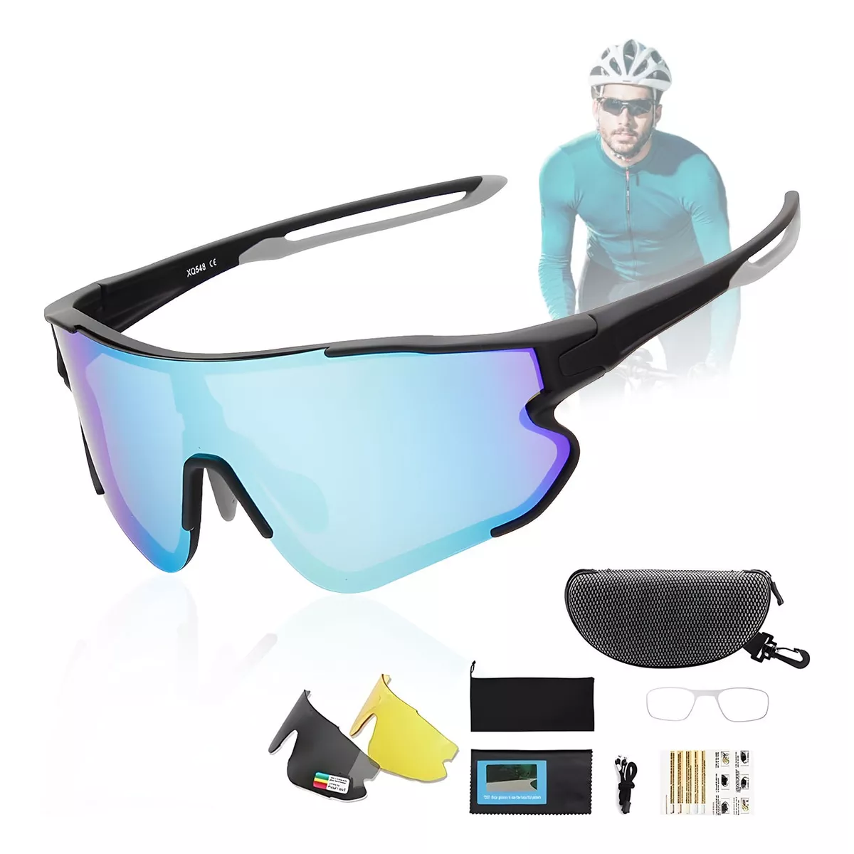 Gafas Ciclismo Polarizadas Deportivas 3 Lentes Protección Uv Gris Oscuro.