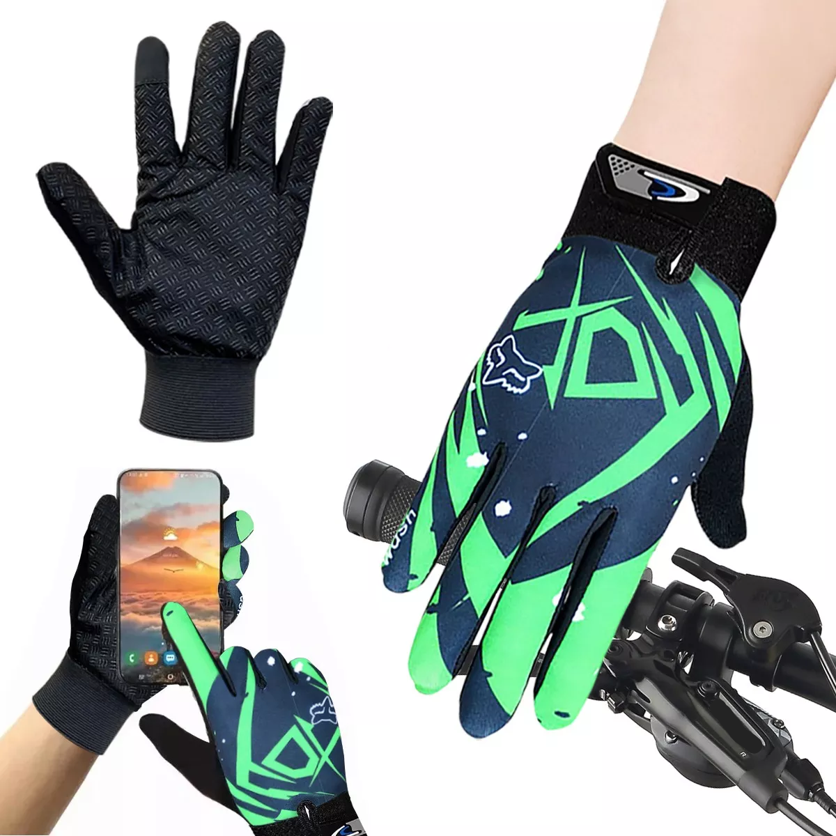 Guantes Ciclismo Bicicleta Montaña Ruta Mtb Almohadilla Gel Verde.