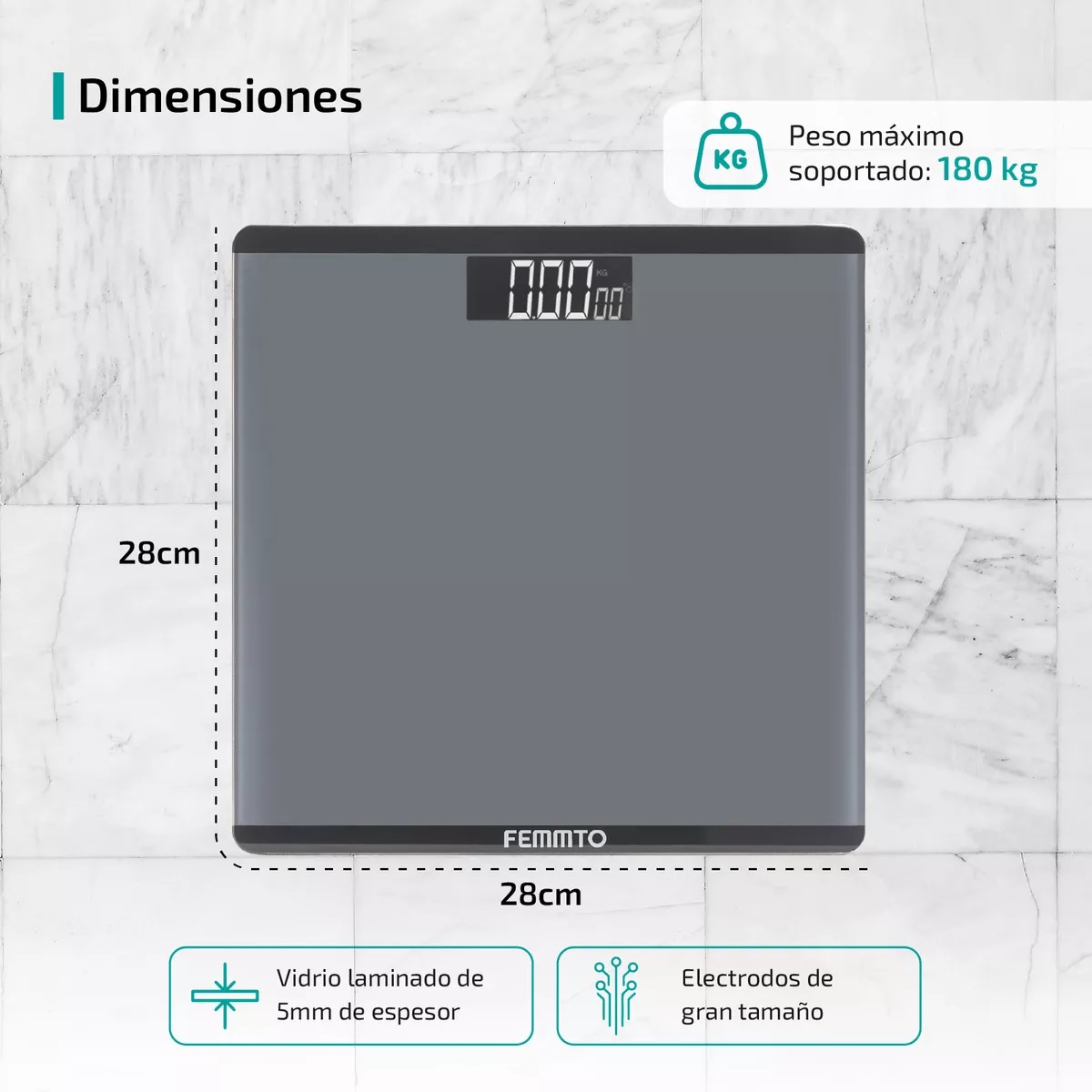 Bascula Digital Peso Personas 180 Kg Pesa Corporal Baño Sensor temperatura Personal Femmto.