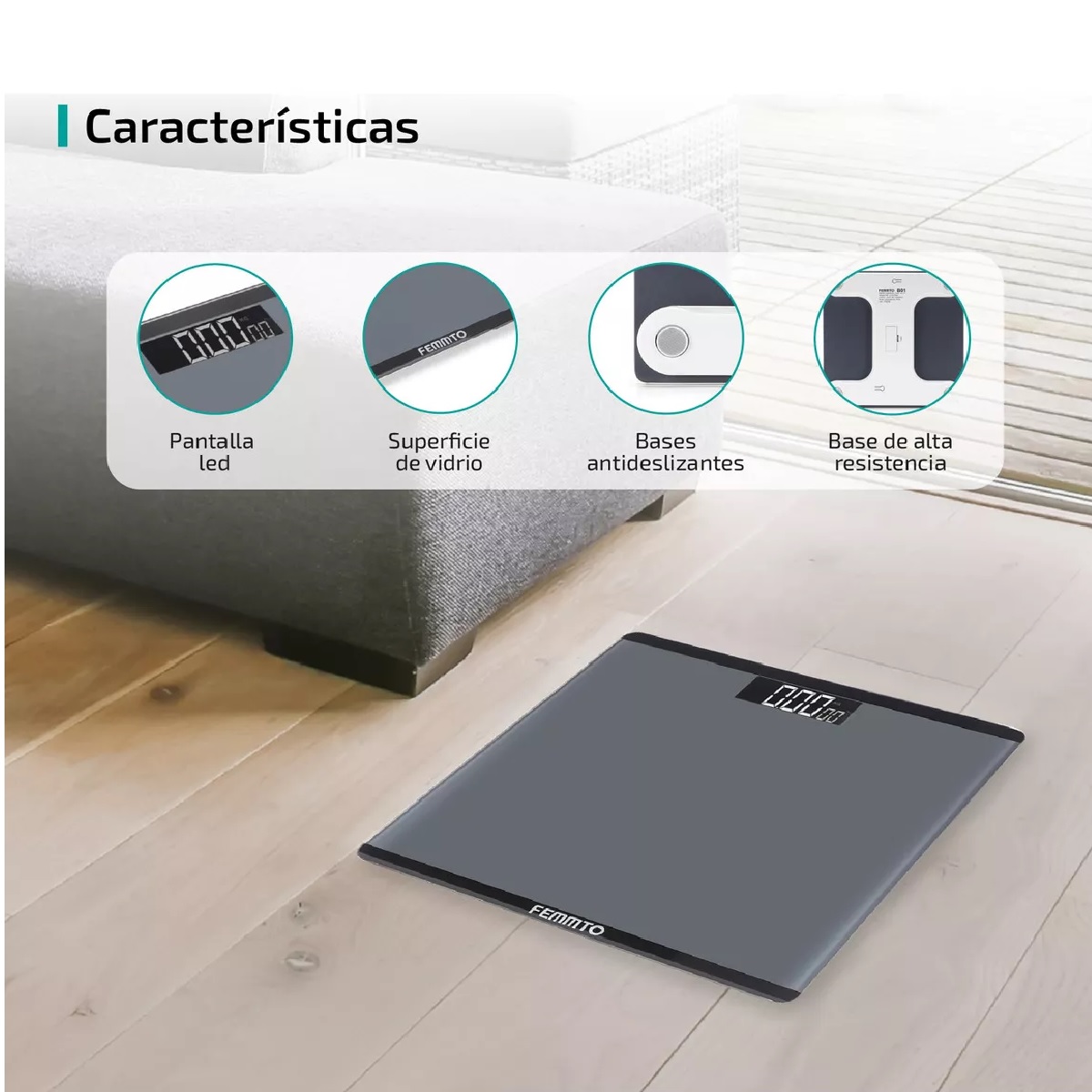 Bascula Digital Peso Personas 180 Kg Pesa Corporal Baño Sensor temperatura Personal Femmto.