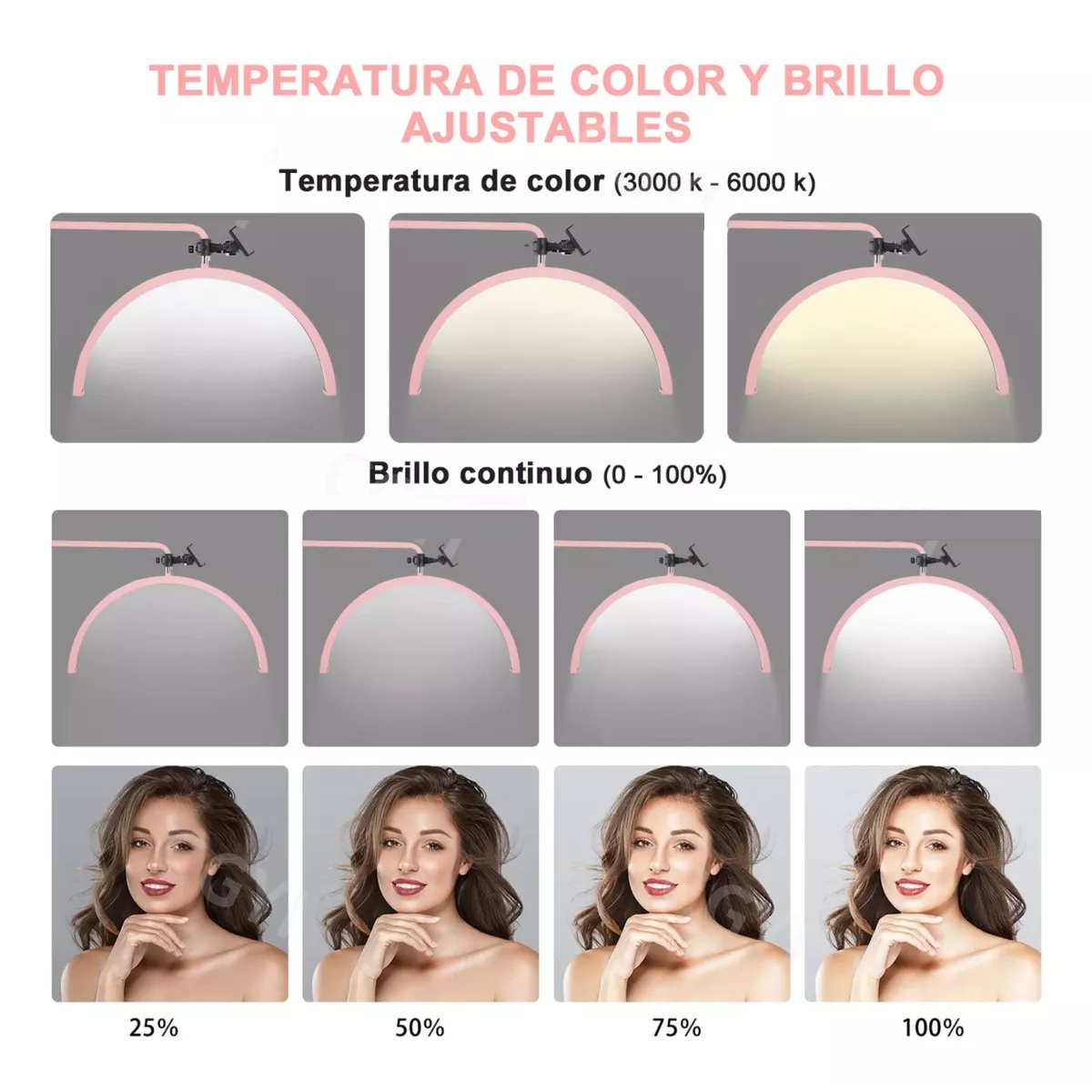 Lámpara Para Pestañas Spa Ajustable 1.35-1.8m 40w 3000-6000k Rosa.