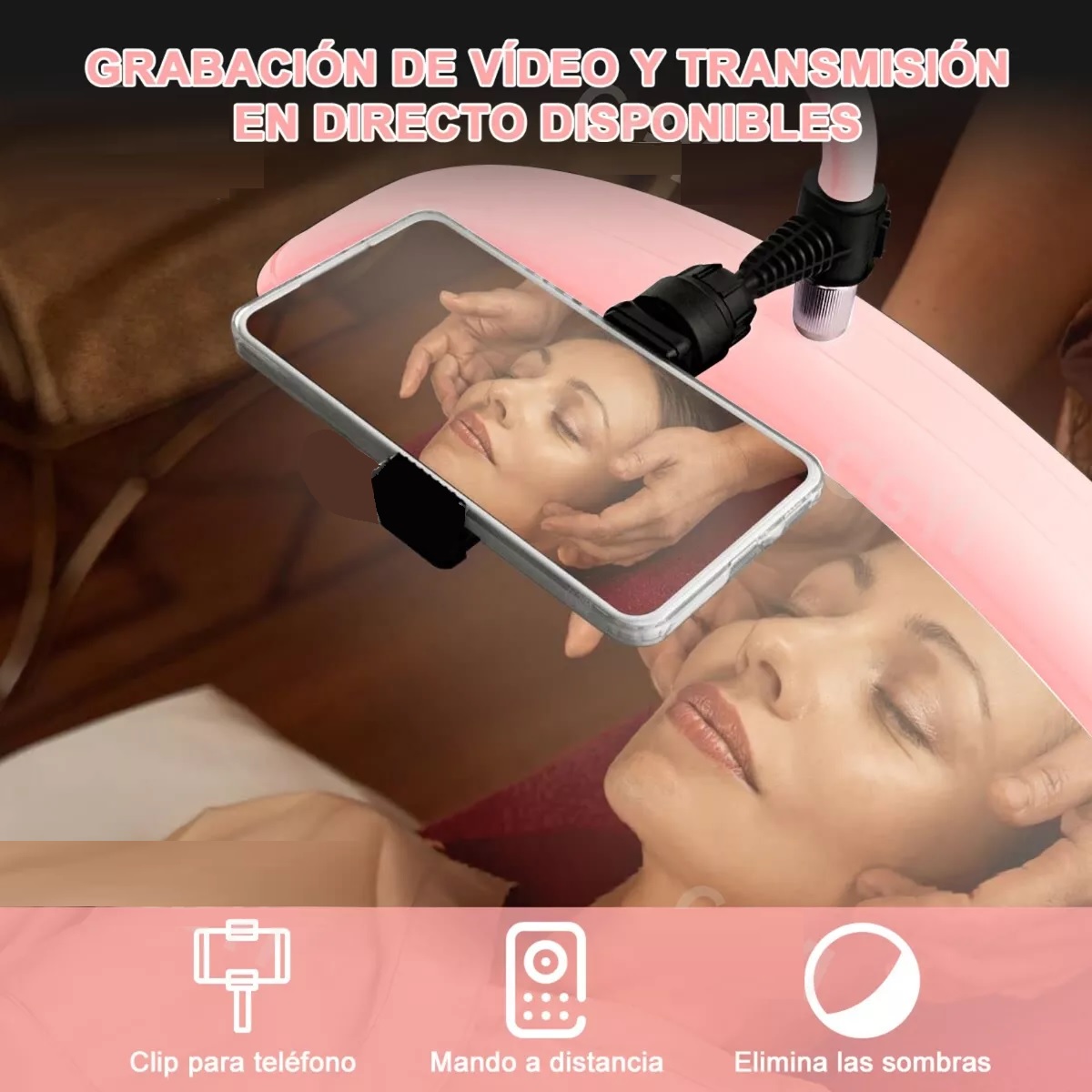 Lámpara Para Pestañas Spa Ajustable 1.35-1.8m 40w 3000-6000k Rosa.