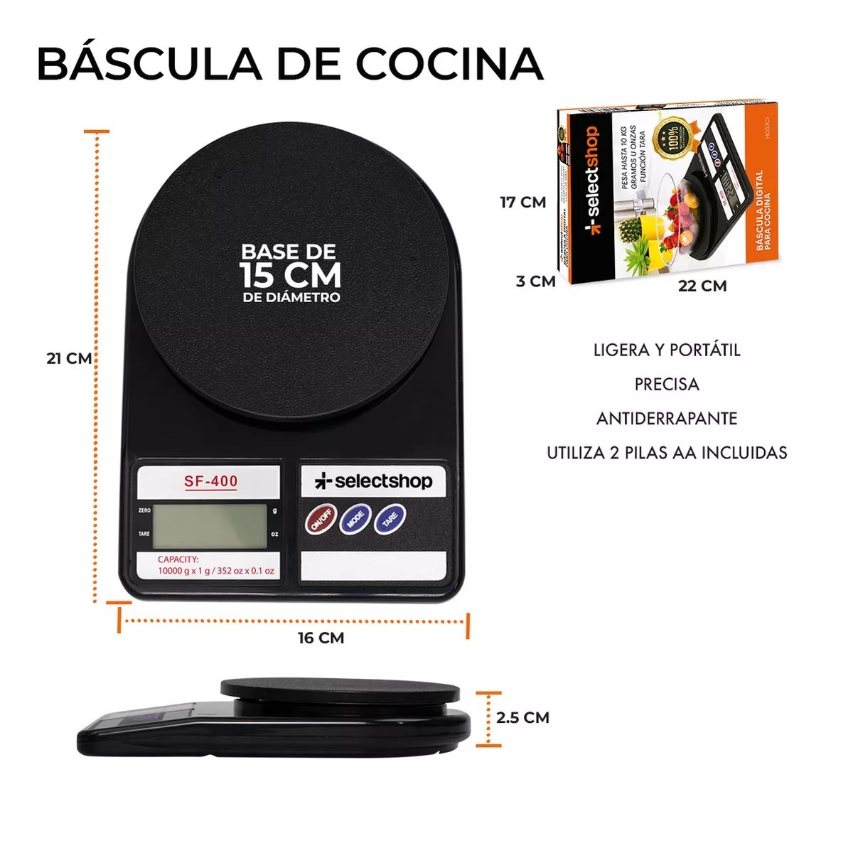Báscula Cocina Digital Gramera Alimentos Alta Precisión 10kg Color Negro.