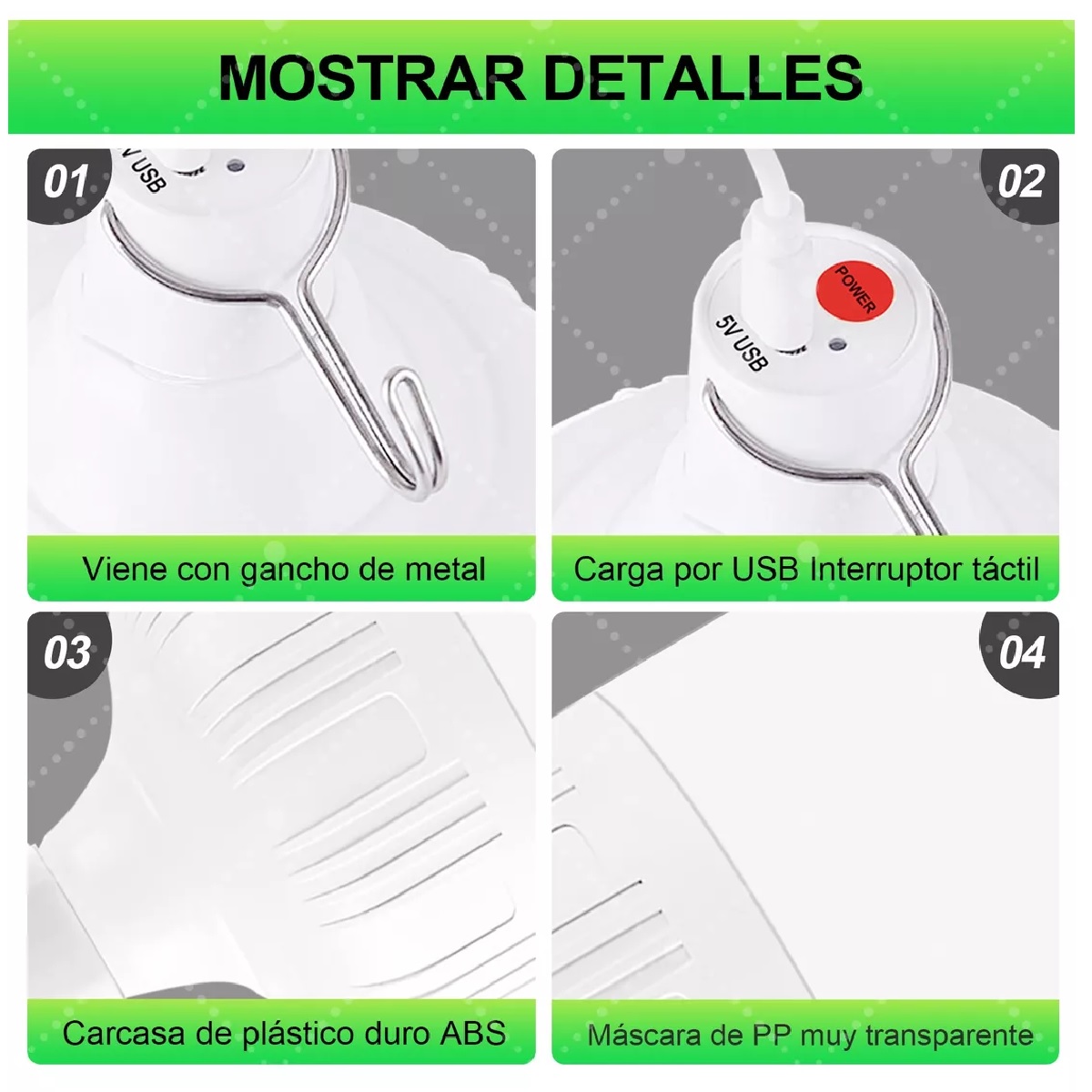 Portatil Recargable Emergencia Usb 80w Lámpara Foco Led 2pzs.