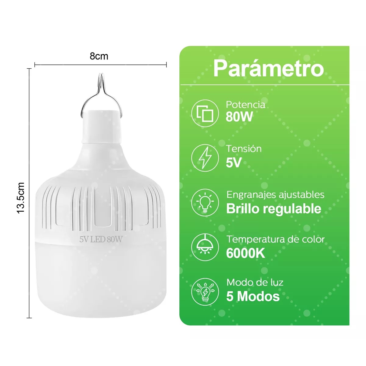 Portatil Recargable Emergencia Usb 80w Lámpara Foco Led 2pzs.