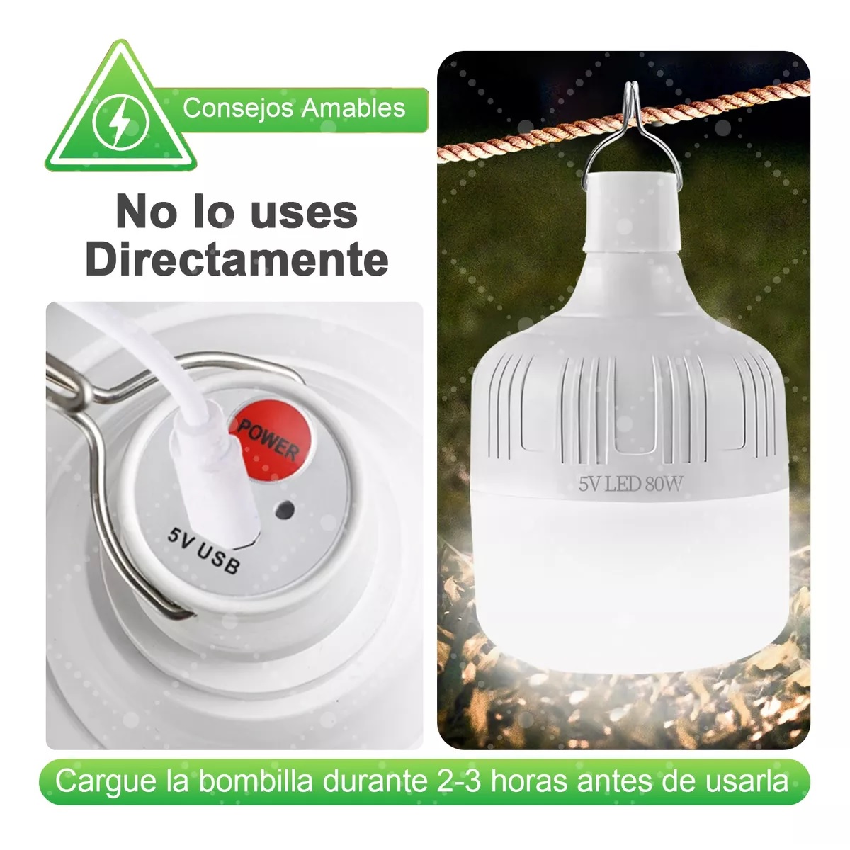 Portatil Recargable Emergencia Usb 80w Lámpara Foco Led 2pzs.