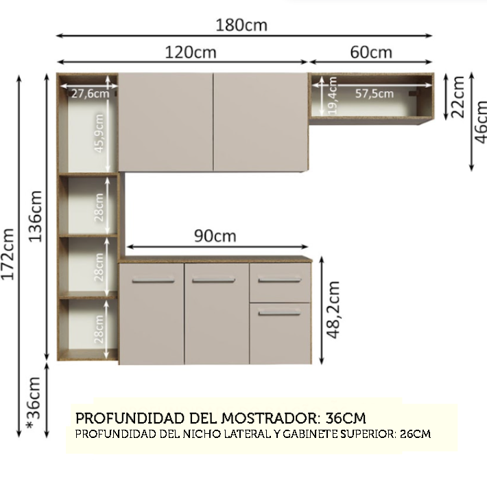 Cocina Integral Completa Modular Madesa Easy 180cm MC.