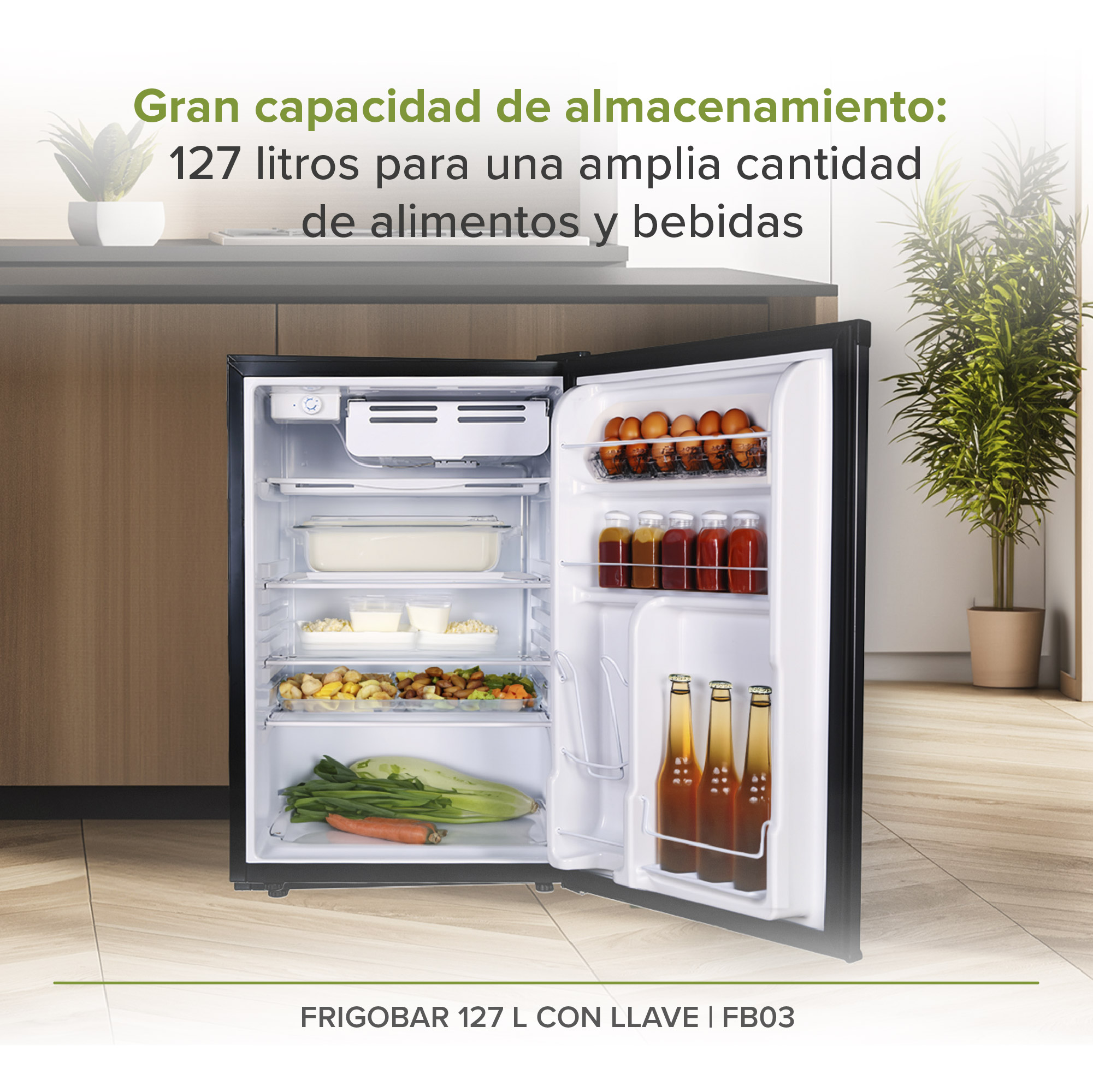 Frigobar Negro 4.5 Pies 127 Litros Con Llave Avera FB03