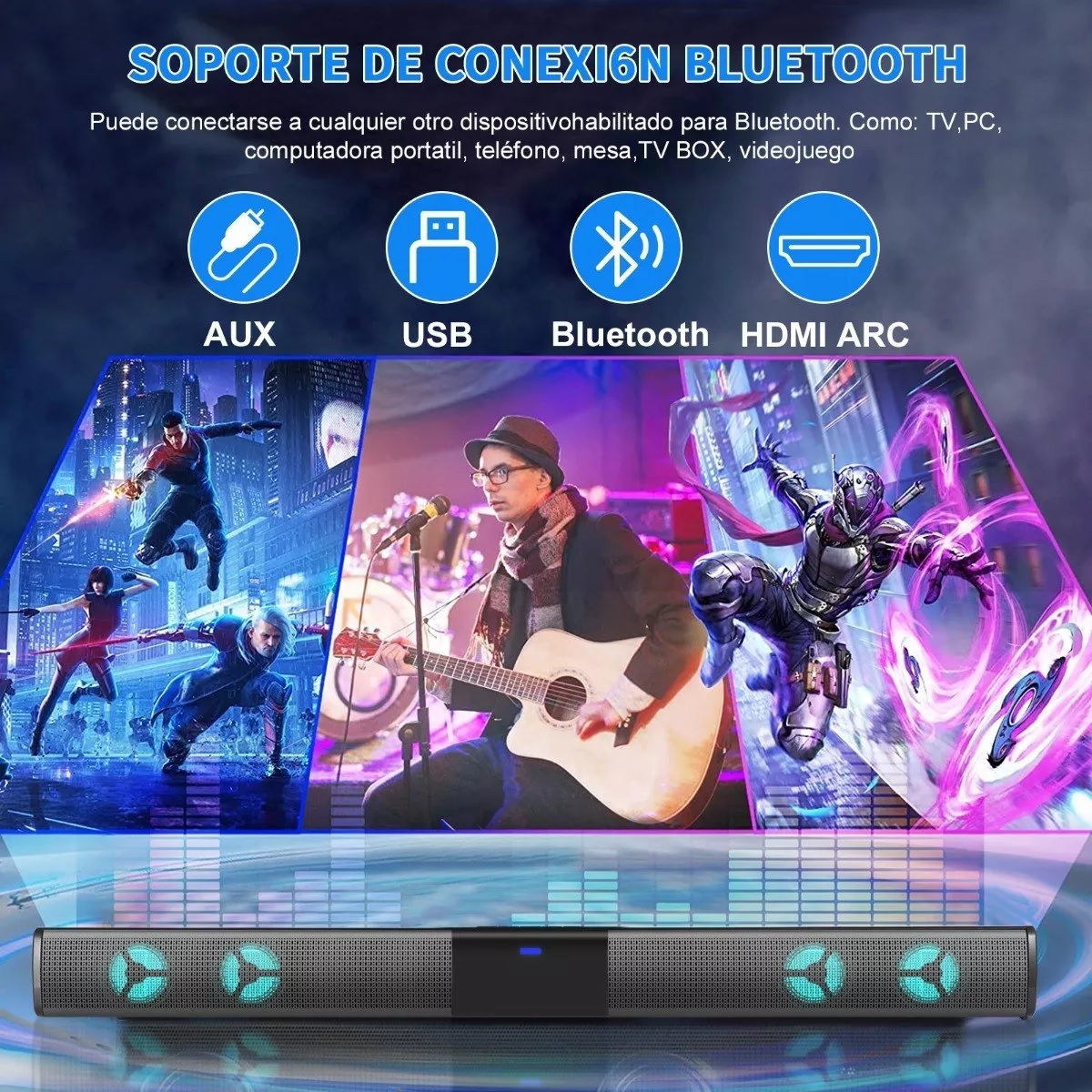 Bocina Para Tv Bluetooth Barra Sonido Pequeña Con Rgb Rca.