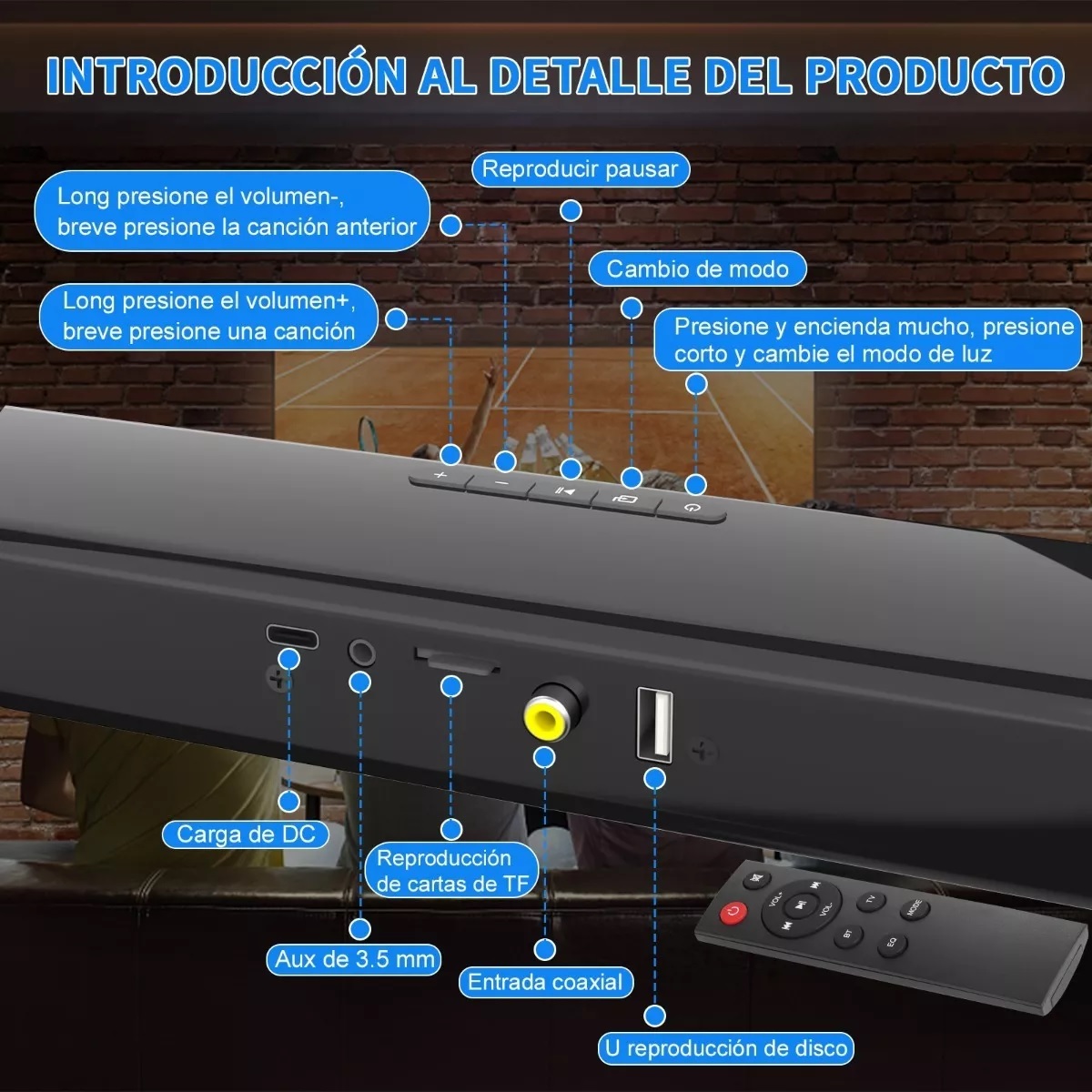 Bocina Para Tv Bluetooth Barra Sonido Pequeña Con Rgb Rca.