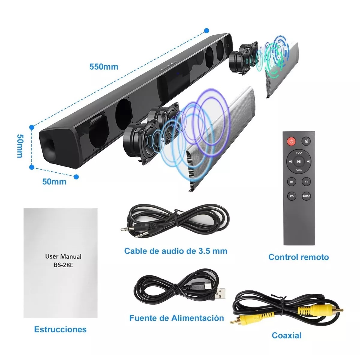 Bocina Para Tv Bluetooth Barra Sonido Pequeña Con Rgb Rca.