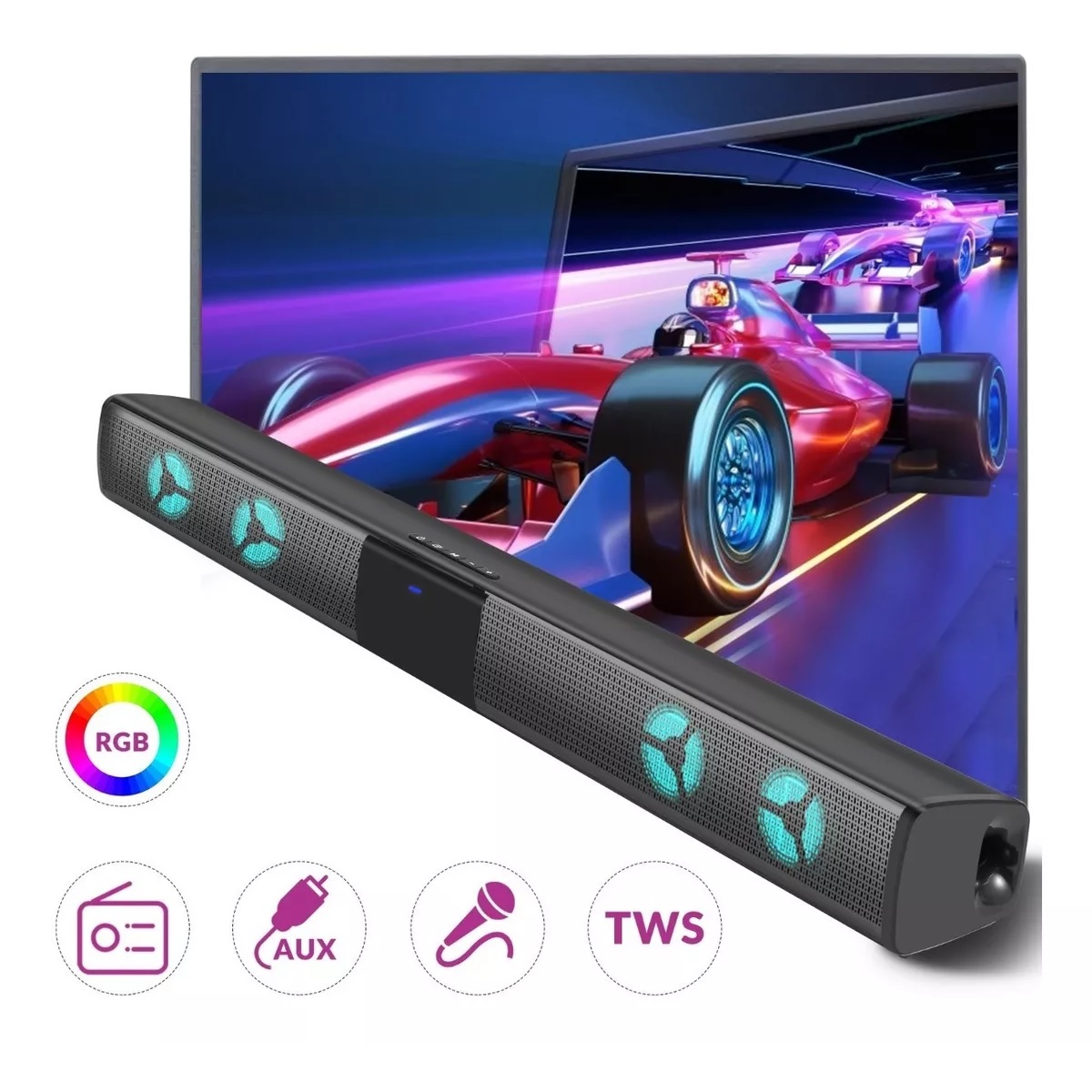 Bocina Para Tv Bluetooth Barra Sonido Pequeña Con Rgb Rca.