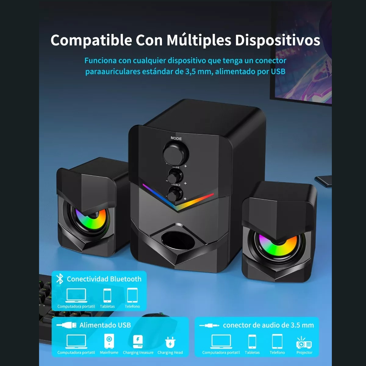 Bocinas Para Pc Subwoofer Bluetooth Luces Led Con Gamer/tv.