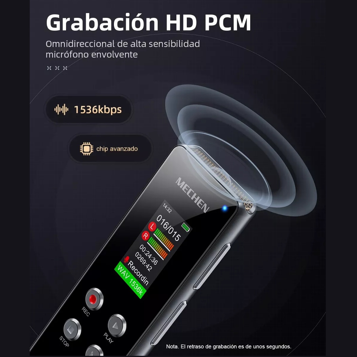 Grabadora De Voz Reducción Del Ruido Portatil Mp3 Hifi 64gb.