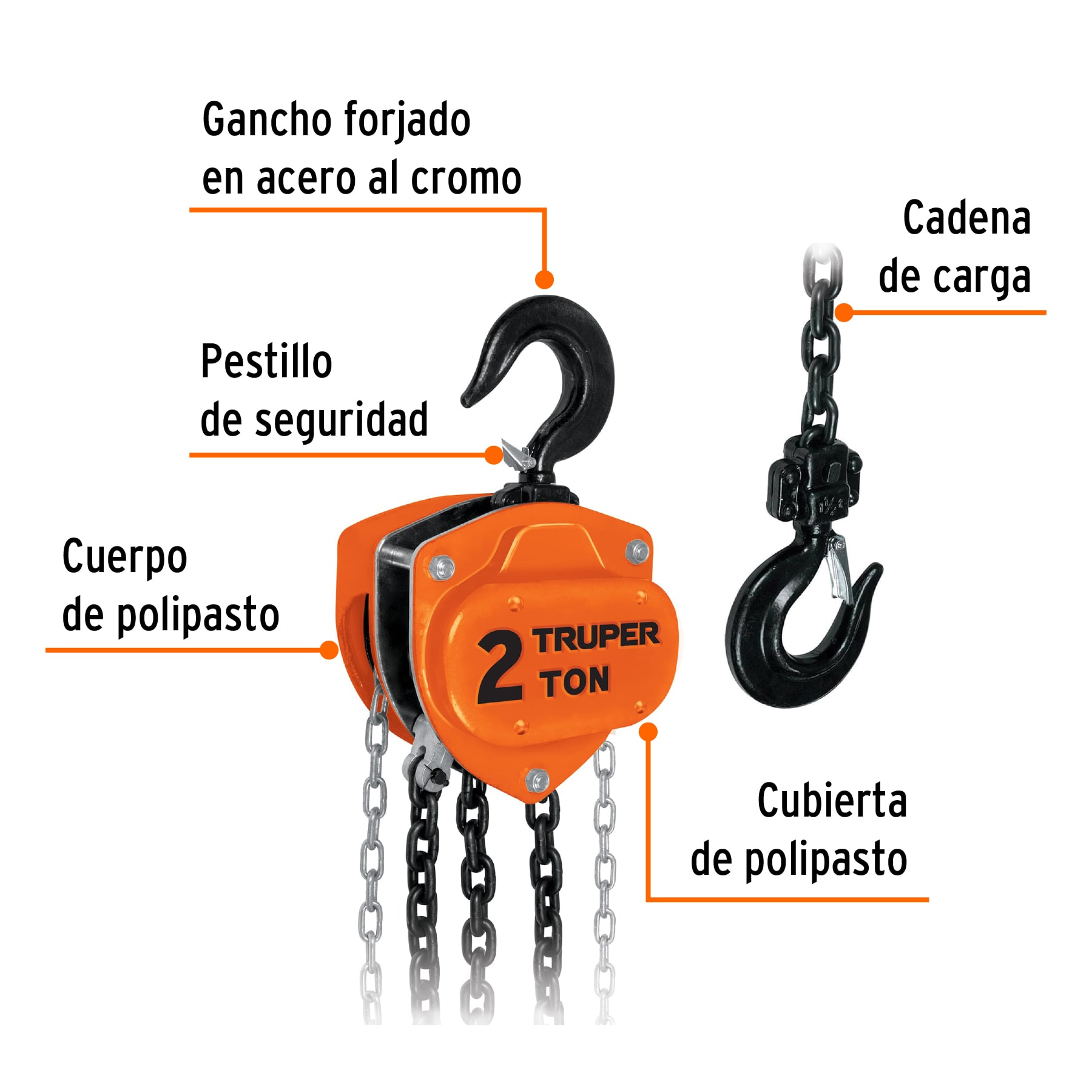 Polipasto de cadena Truper 2ton POL2 naranja