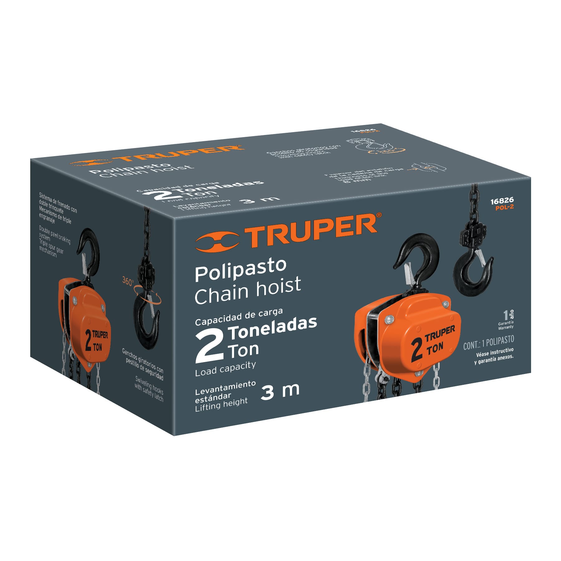 Polipasto de cadena Truper 2ton POL2 naranja