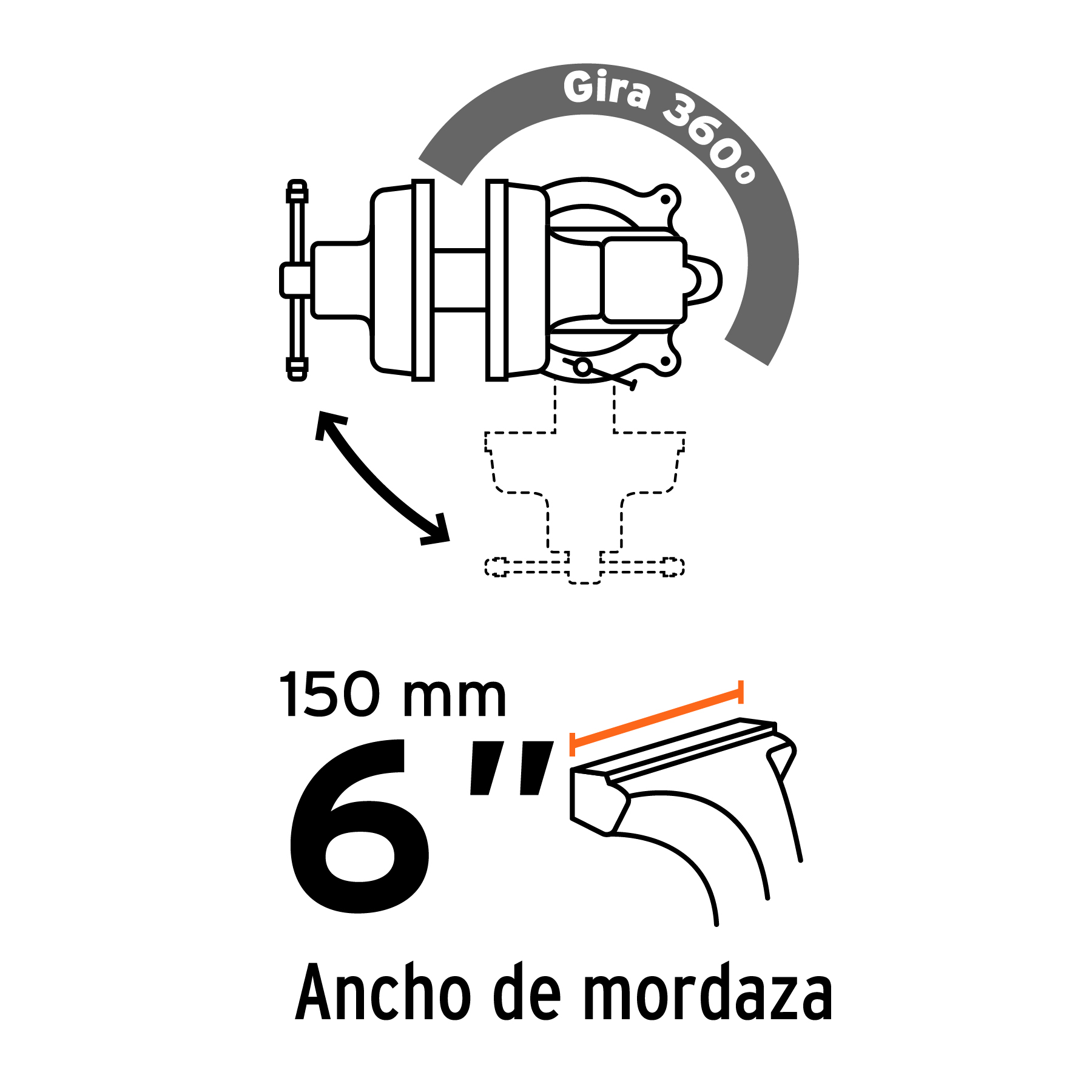 Tornillo de banco Truper 6 pul uso industrial de hierro nodular 18594 naranja