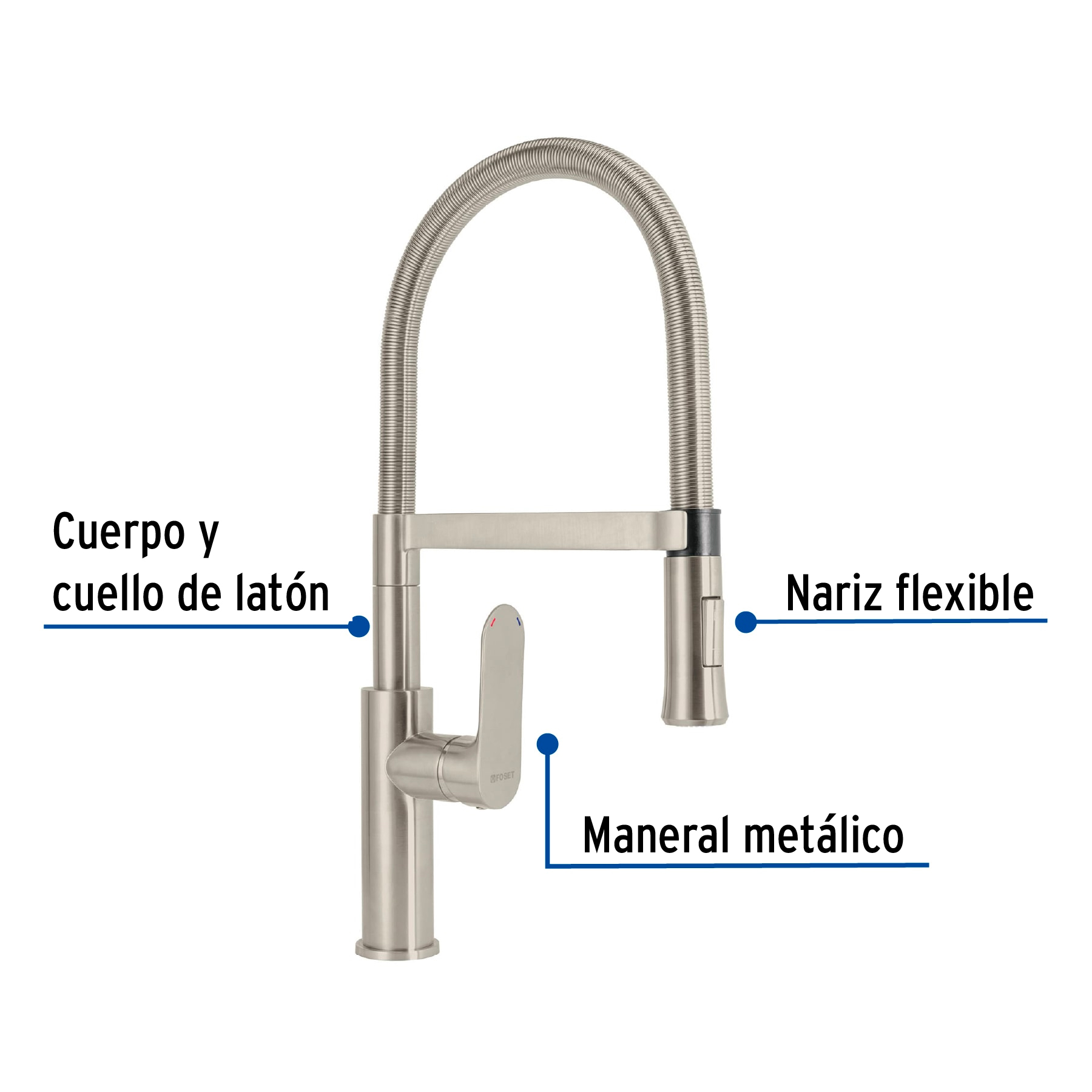 Monomando satín nariz flexible para fregadero Foset 45184