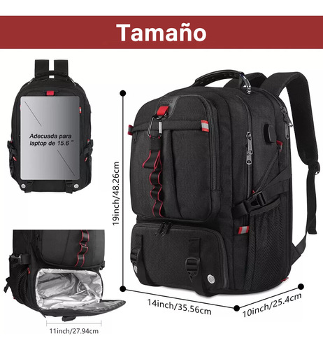 Mochila Gym Con Compartimento Para Zapatos de Viaje 50 L Para Hombre Y Mujer Mochila Para Laptop De 17 Pulgadas Color Negro.