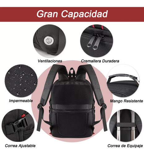Mochila Gym Con Compartimento Para Zapatos de Viaje 50 L Para Hombre Y Mujer Mochila Para Laptop De 17 Pulgadas Color Negro.