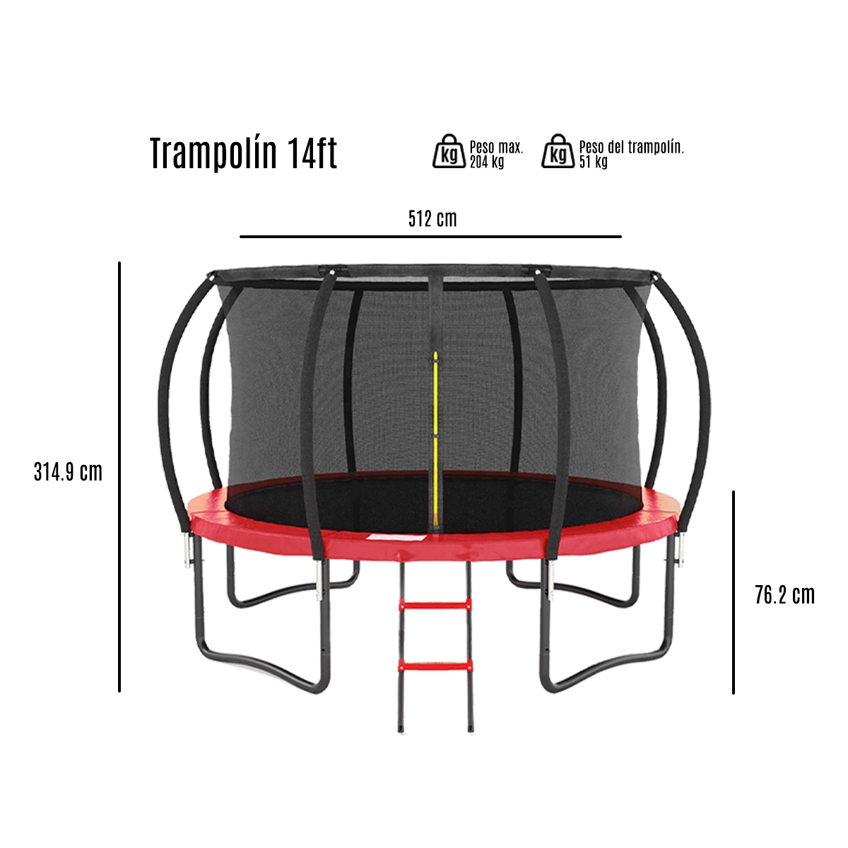 Trampolín Level Kids Pumpkin 14 ft Rojo.