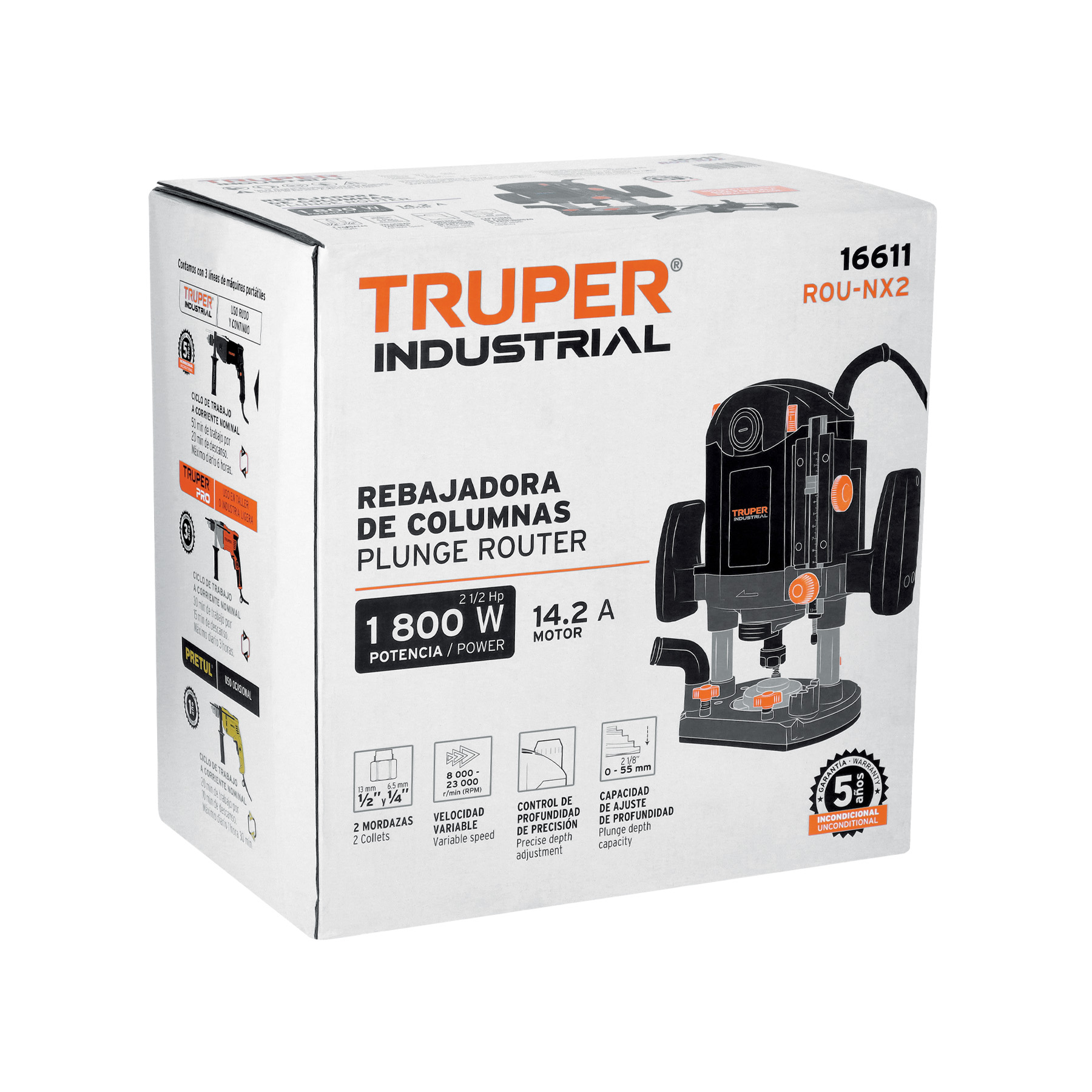 Router 1800W 2-1/2 HP Truper industrial ROUNX2 negro