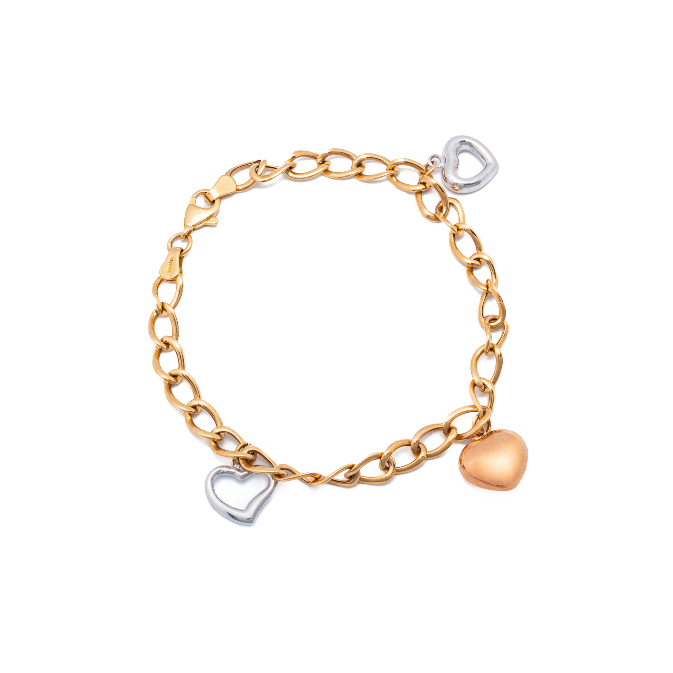 Pulsera Corazones 3 Oros 14 Kilates. Oro Fino Joyería..
