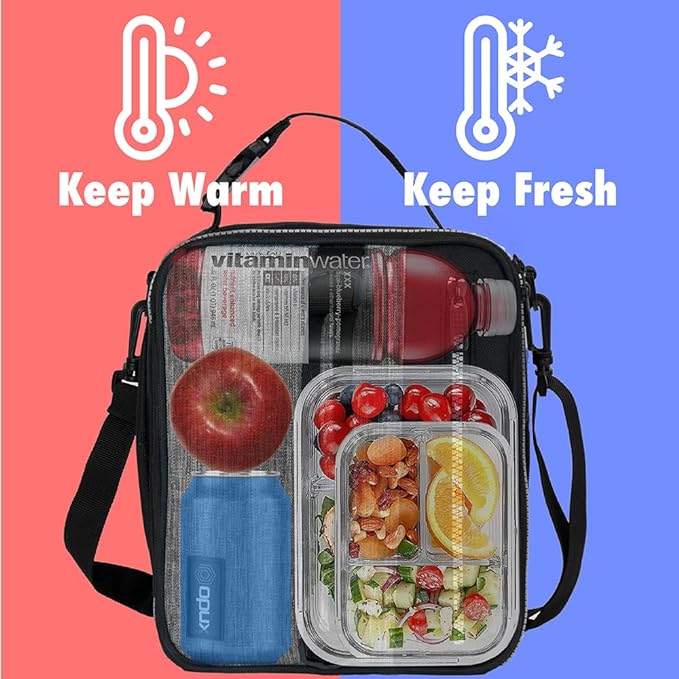 opux - Fiambrera aislada para hombres y mujeres, adultos, bolsa de almuerzo compacta para niños, niñas, adolescentes, bolsa de almuerzo suave para el trabajo y la escuela, lonchera a prueba de fugas,.