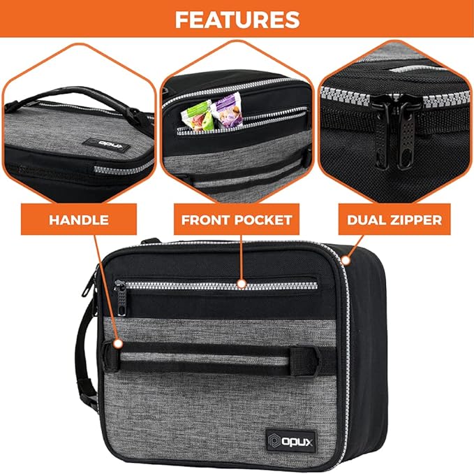 opux - Fiambrera aislada para hombres y mujeres, adultos, bolsa de almuerzo compacta para niños, niñas, adolescentes, bolsa de almuerzo suave para el trabajo y la escuela, lonchera a prueba de fugas,.