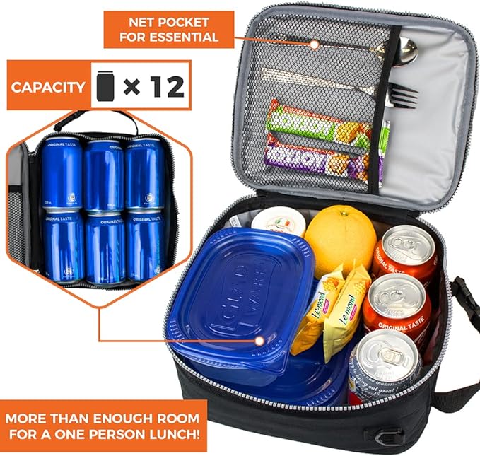 opux - Fiambrera aislada para hombres y mujeres, adultos, bolsa de almuerzo compacta para niños, niñas, adolescentes, bolsa de almuerzo suave para el trabajo y la escuela, lonchera a prueba de fugas,.