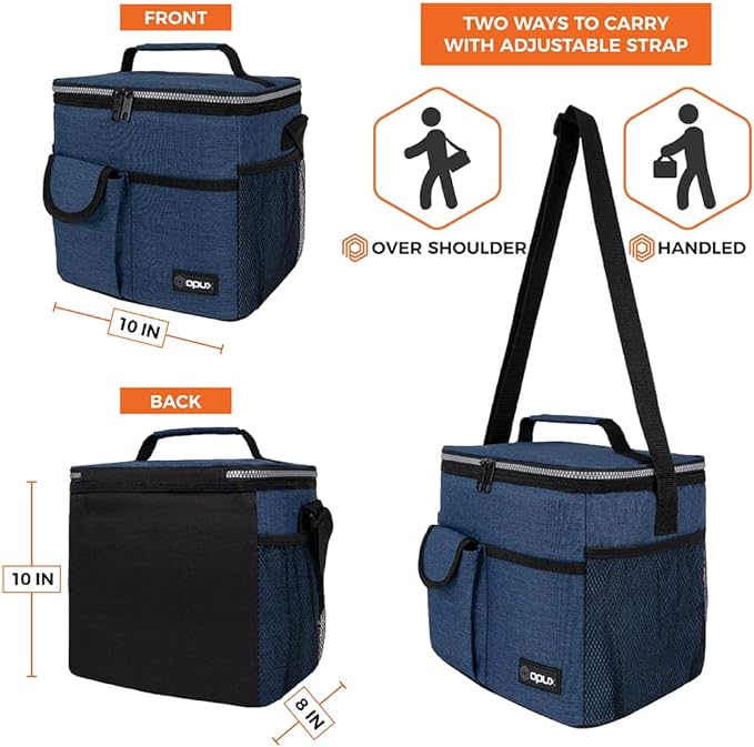 OPUX Lonchera grande aislada para hombres y mujeres, lonchera térmica a prueba de fugas, enfriadora de trabajo, oficina, escuela, bolsa de almuerzo suave reutilizable con correa para el hombro, kit de lonchera para adultos, 18 latas, azul marino.