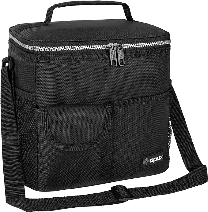 OPUX Lonchera grande aislada para hombres y mujeres, lonchera térmica a prueba de fugas, enfriadora de trabajo, oficina, escuela, bolsa de almuerzo suave reutilizable con correa para el hombro, kit de lonchera para adultos, 18 latas, color negro.