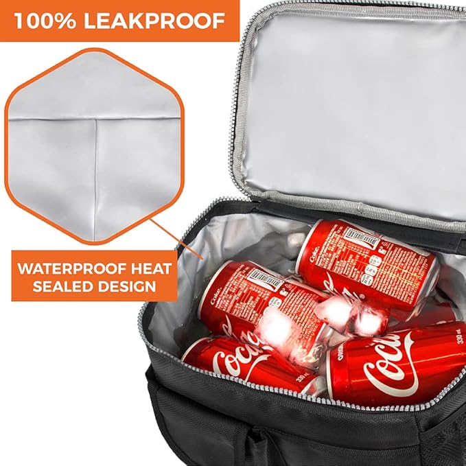 OPUX Lonchera grande aislada para hombres y mujeres, lonchera térmica a prueba de fugas, enfriadora de trabajo, oficina, escuela, bolsa de almuerzo suave reutilizable con correa para el hombro, kit de lonchera para adultos, 18 latas, color negro.