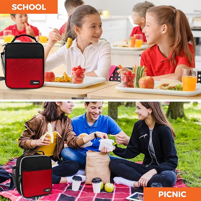 (Red) - Premium Thermal Insulated Mini Lunch Bag by OPUX Lunch Box For Boys, Girls, Kids, Adults, School, Office, Work Durable, Functional, Easy To Use Compact.