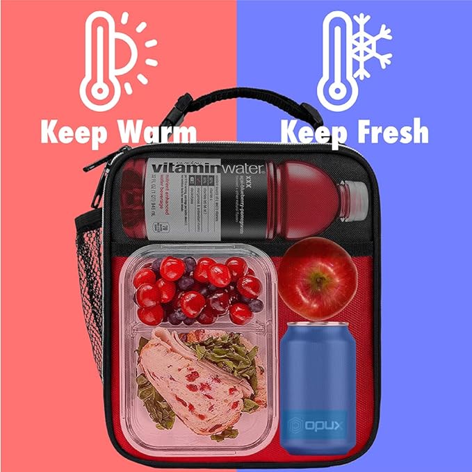 (Red) - Premium Thermal Insulated Mini Lunch Bag by OPUX Lunch Box For Boys, Girls, Kids, Adults, School, Office, Work Durable, Functional, Easy To Use Compact.