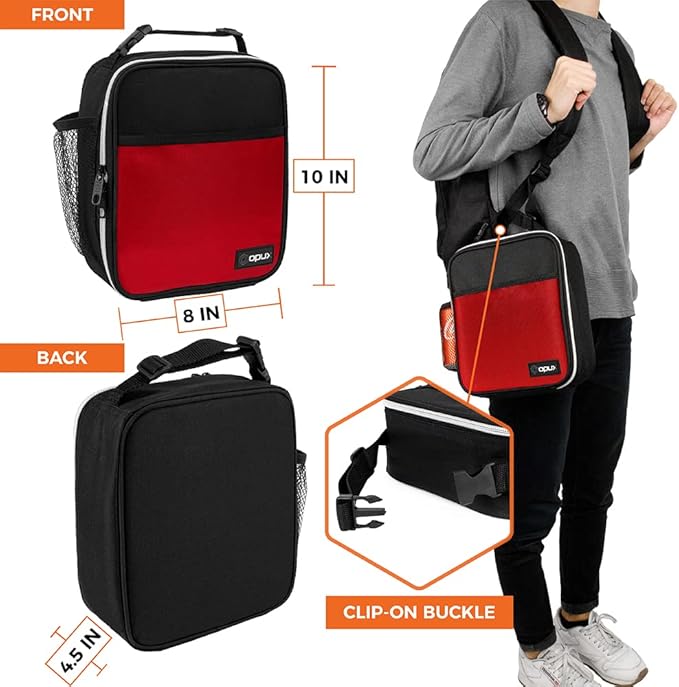 (Red) - Premium Thermal Insulated Mini Lunch Bag by OPUX Lunch Box For Boys, Girls, Kids, Adults, School, Office, Work Durable, Functional, Easy To Use Compact.