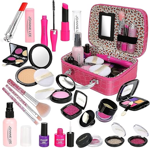 A Juguetes de Maquillaje Simulación para Niñas | Juguetes de 21 Piezas de Maquillaje Falso para Niñas No Tóxico con Bolsa de Cosméticos | Regalos para Navidad Cumpleaños y Fiestas para Niños de 3 Años+.