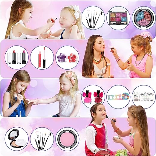 A AEGTVA Maquillaje para Niñas - Kit de Juguetes de Maquillaje Lavables para niñas  (Bolso Morado).