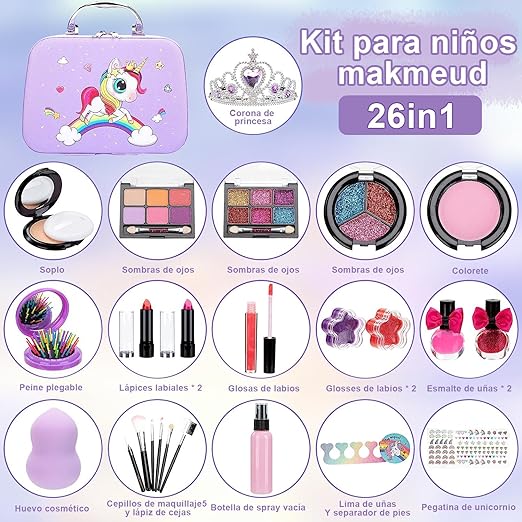 A AEGTVA Maquillaje para Niñas - Kit de Juguetes de Maquillaje Lavables para niñas  (Bolso Morado).