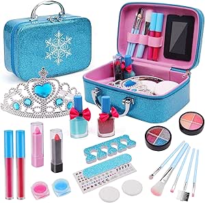 A Maquillaje para Niñas, Kit Maquillaje para Ninas de Simulación Seguro y No Tóxico, Set de Maquillaje para Nina Lavable, Cosmético de Juguete, Estuche de Cosméticos para Princesa, Regalo Niña de 4+Años.