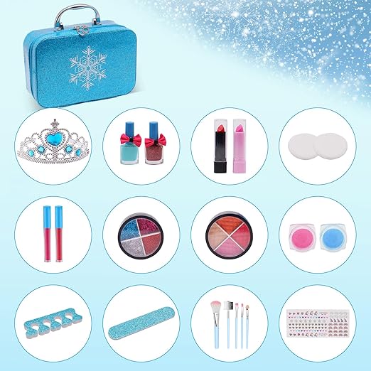 A Maquillaje para Niñas, Kit Maquillaje para Ninas de Simulación Seguro y No Tóxico, Set de Maquillaje para Nina Lavable, Cosmético de Juguete, Estuche de Cosméticos para Princesa, Regalo Niña de 4+Años.