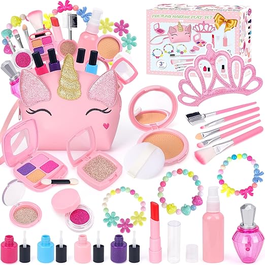 A EULRGAUS - Maquillaje para niños pequeños, kit de maquillaje para niñas, juego de maquillaje para niñas pequeñas, kit de maquillaje con bolsa de unicornio para niñas pequeñas.