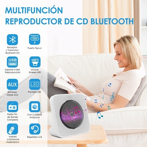 Reproductor De Cd Portátil Bluetooth Con Altavoces Música.